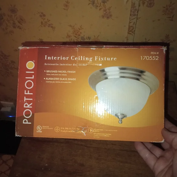 Portfolio Interior Ceiling Fixture #170552 Brushed Nickel Finish Alabaster Shade - Picture 13 of 16